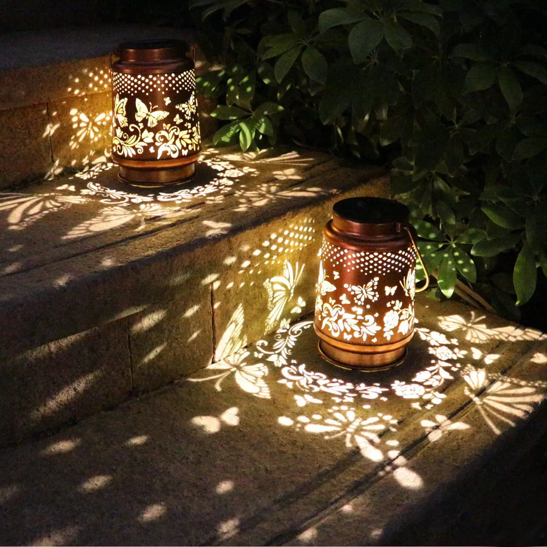 BowLift | Luminara SolFlair Solar Lantern | Retro Design with Butterfly Motif | IP65 Waterproof | Warm Light for Garden & Balcony