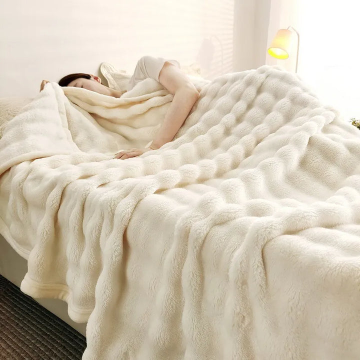 BowLift | Veloura Cozy Blanket | Cozy Blanket Flannel | Rabbit Fur Look | Soft & Skin Friendly | For Sofa, Bed & Travel