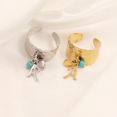 BowLift | Dainty Adjustable Letter Initial & Heart Pendant Ring