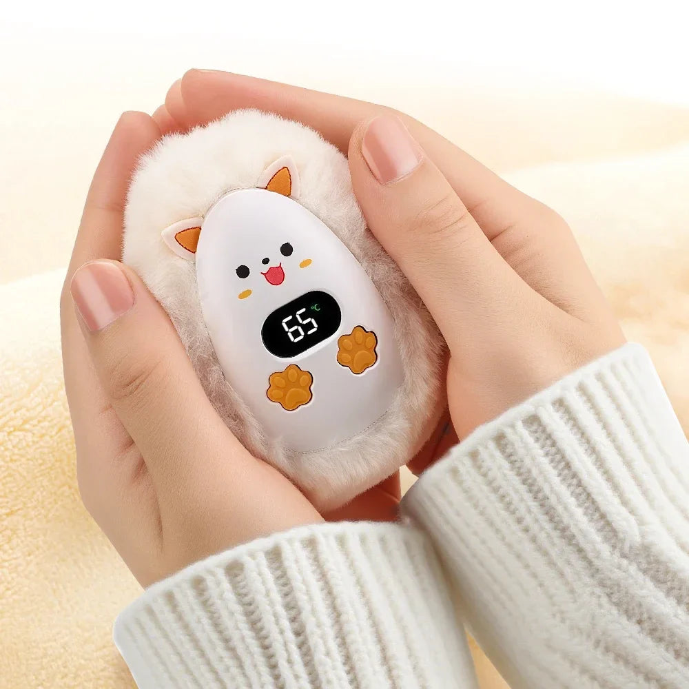 BowLift | Furrio Electric Hand Warmer Fox | Rechargeable 1200 mAh | 3 Heat Levels & Digital Display | Plush Surface | USB Type-C | Portable for Winter & Office