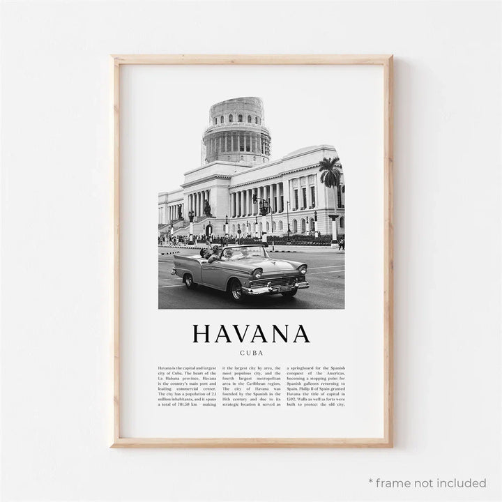 Cuba Havana Black & White Travel Poster Wall Art Fine Art Canvas Prints Pictures For Living Room Dining Room | Bowlift