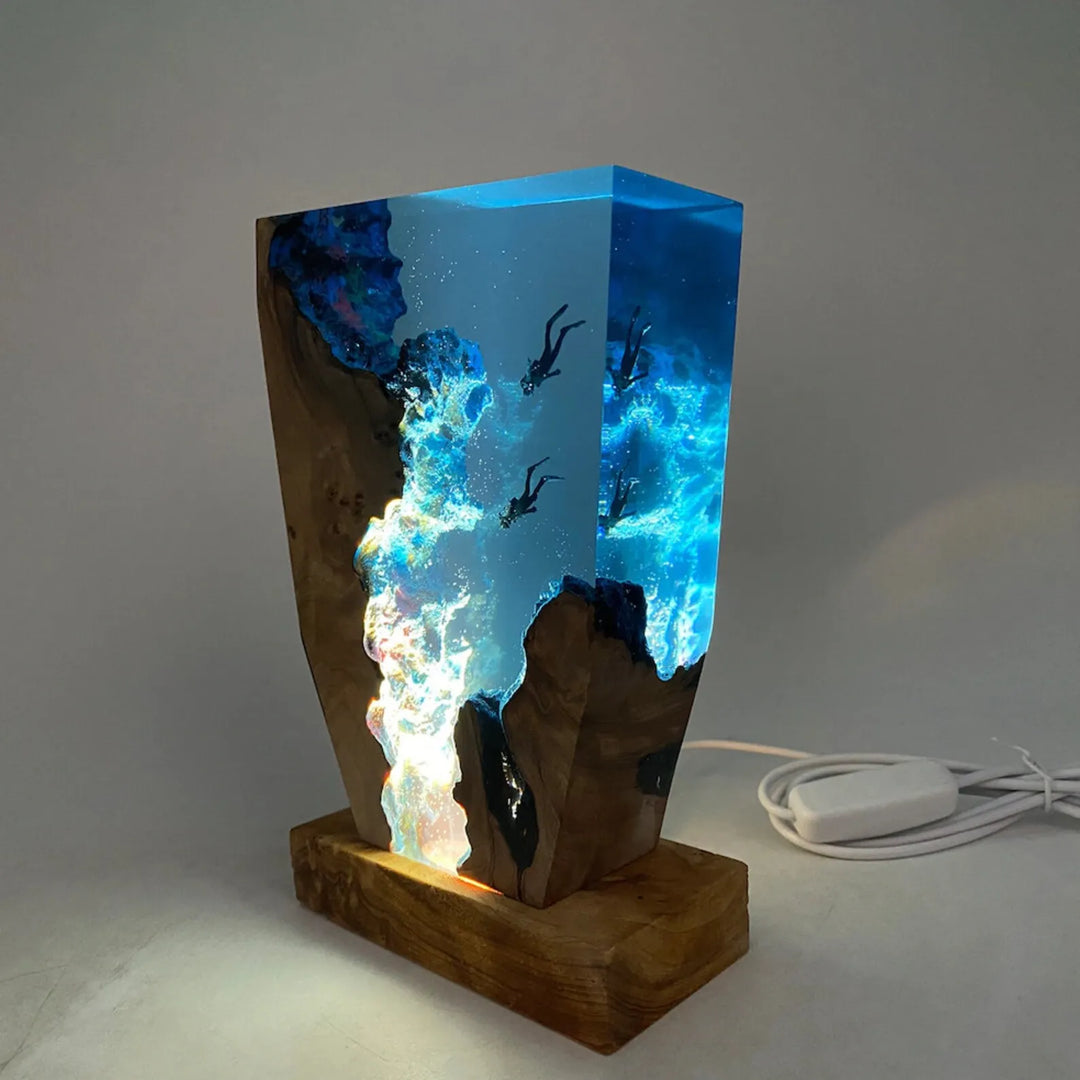 BowLift | OceanGlow Luxe Illuminating Table Lamp – Serene Epoxy Resin with USB Charging