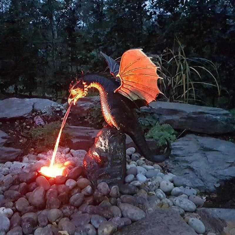 BowLift | Majestic fire-breathing dragon fountain sculpture