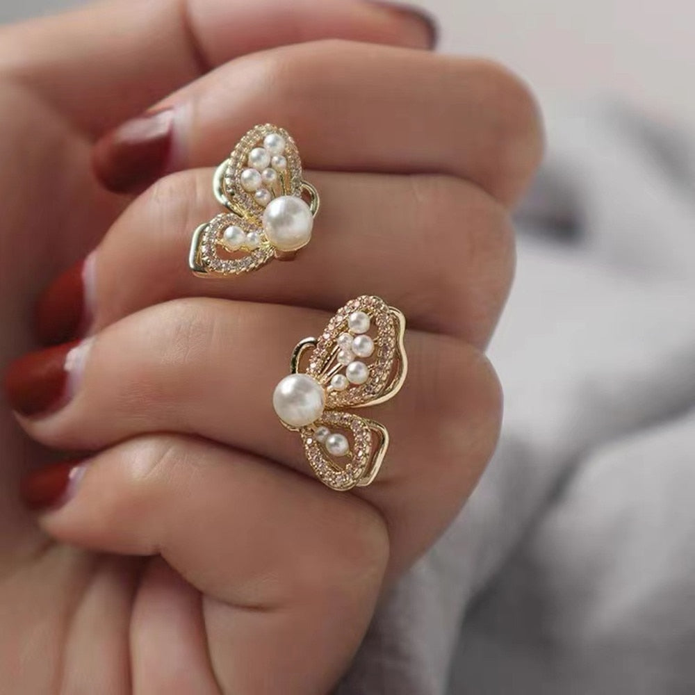 BowLift | Shiny Zircon Korean Style Butterfly Chic Earrings