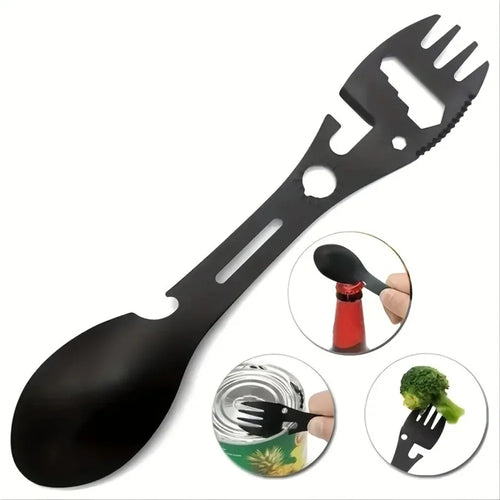 BowLift | SurviFork Gear | Outdoor Cutlery & Multitool | Stainless Steel Black | Compact & Robust