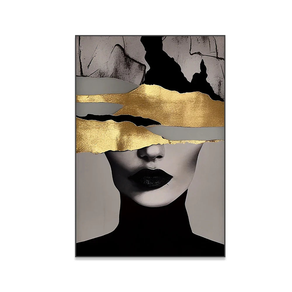 Golden Girl Fashion Wall Art Fine Art Canvas Prints Modern Abstract Portrait Pictures For Living Room Bedroom Boutique Salon Art Decor | Bowlift
