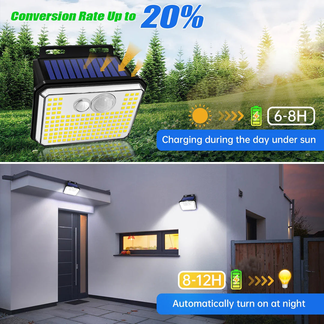 BowLift | Solentra Solar Wall Light Outdoor with Motion Sensor | 148 LEDs | IP65 Waterproof | 3 Modes | Super Bright & Wireless