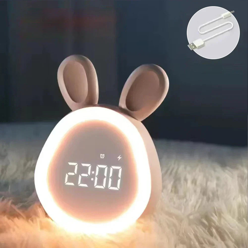 Cute children's alarm clock with LED display, night light, and alarm – rabbit shape for boys and girls, ideal for children's rooms and gentle waking up | Bowlift