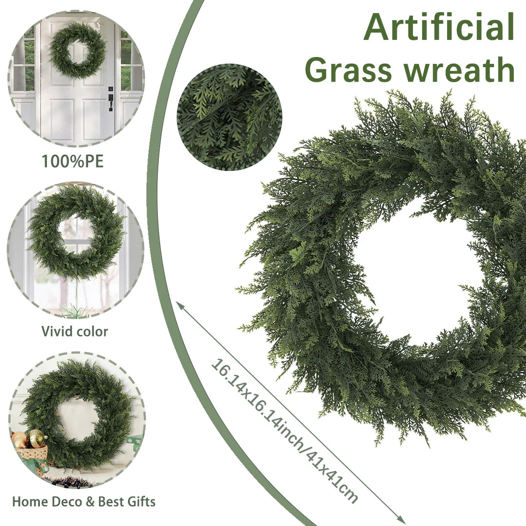 BowLift | Verdania | Artificial Cedar Wreath | Evergreen | 30 cm Ø | Low Maintenance Decor for Home & Garden