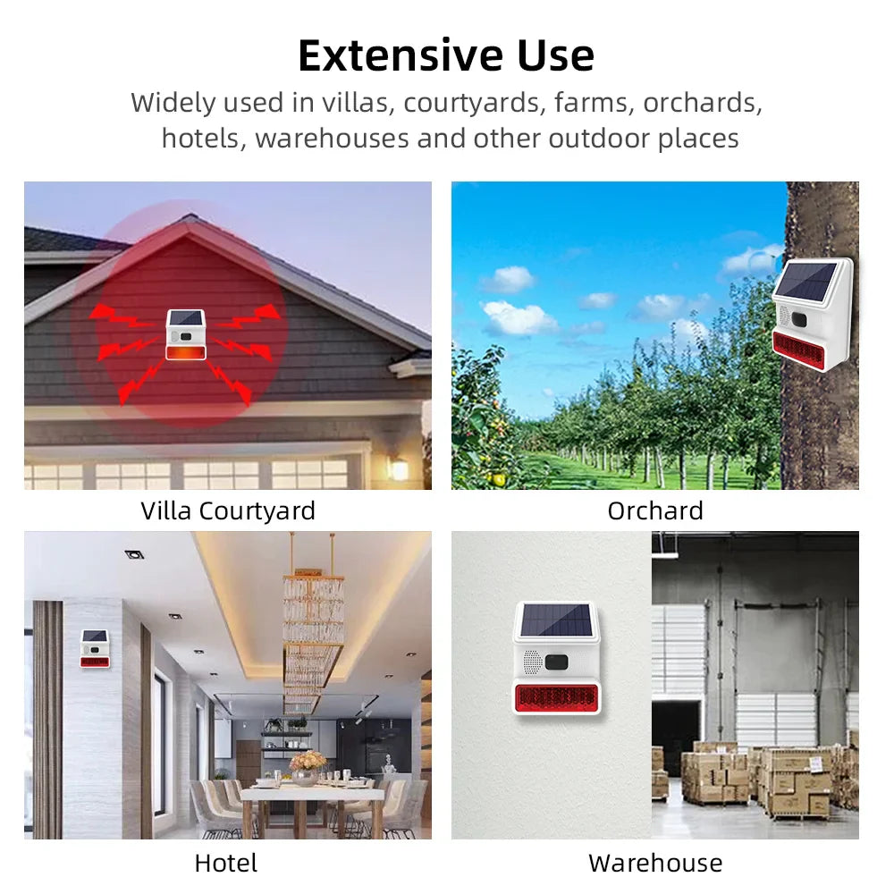 BowLift | Solar-External Siren Securon 433S | 433 MHz Wireless Alarm Module with Light & Sound | For GSM/WiFi Alarm Systems | Solar Powered & Weatherproof