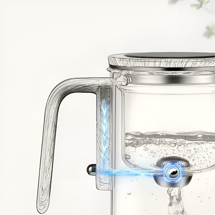 Glass teapot with wooden handle – One-click filter | Perfect for loose tea & Puer | Bowlift