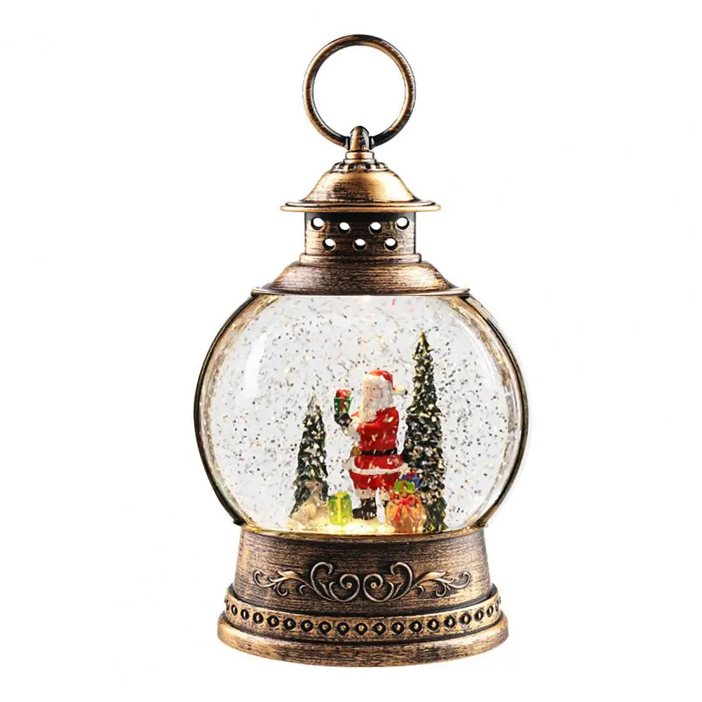 BowLift | Lunavera Christmas Snow Globe Lantern | Music Box with LED Light & Glitter | Vintage Gold Design | USB & Battery Operated | 21–26 cm