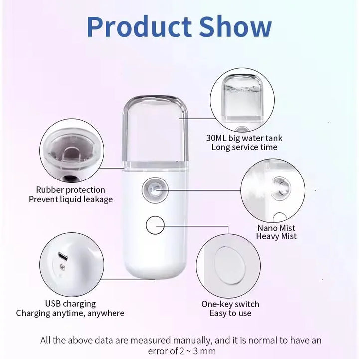 BowLift | Mistiva Facial Steamer | Nano Mist & USB | Cordless | 30 ml Tank