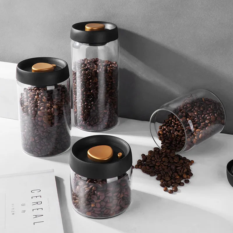 BowLift | GIANXI Vacuum Sealed Jug, Coffee Beans, Glass, Airtight Canister, Food, Grains, Sweets, Fresh Keeping Container, Kitchen Accessories