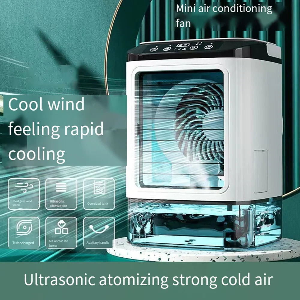 USB Portable Mini Air Conditioner Fan – 3-Speed Desktop Cooling Fan with LED Night Light, Air Cooler for Home, Office, and Camping | Bowlift