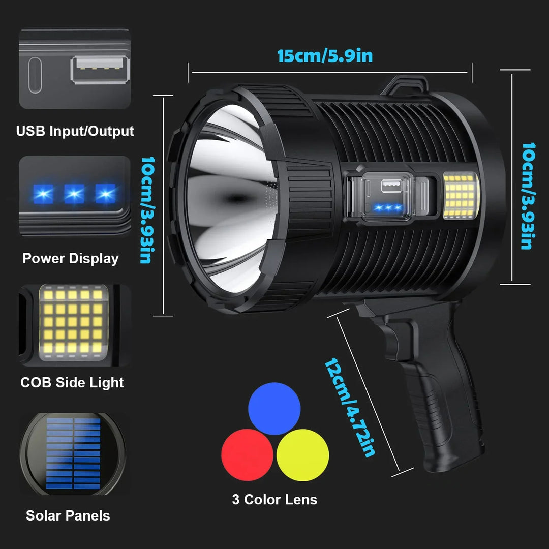 BowLift | Spotlight LuminexPro 900K | 900,000 Lumens | 10,000 mAh Battery | Solar & USB Charging Function | IPX5 Waterproof