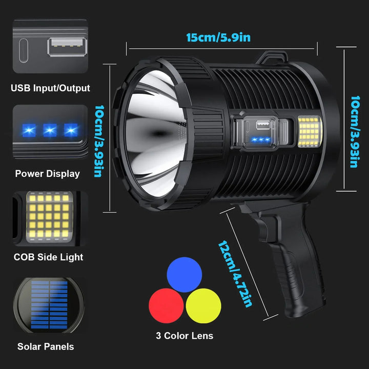 BowLift | Spotlight LuminexPro 900K | 900,000 Lumens | 10,000 mAh Battery | Solar & USB Charging Function | IPX5 Waterproof