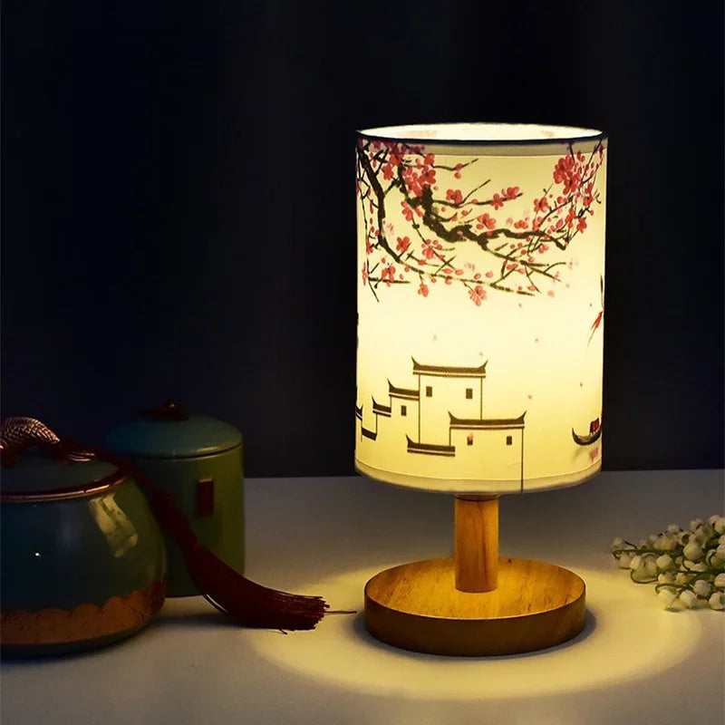 BowLift | LiánHua LED Table Lamp Plum Blossom | Dimmable | Fabric Shade in Chinese Style | Warm White Light | EU Plug