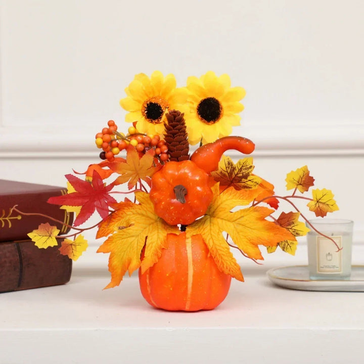 BowLift | Autumn Magic | Decorative Pumpkin with Artificial Flowers | 25–30 cm | Autumn & Halloween Decor