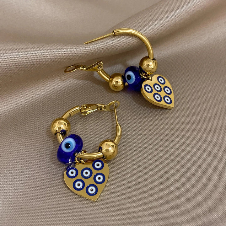 BowLift | Golden Evil Eye Heart Hoop Earrings