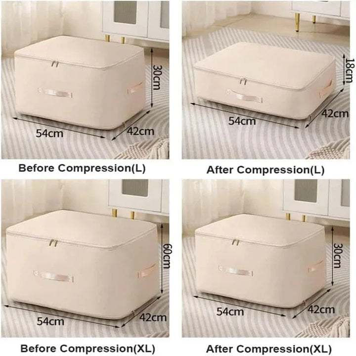 Storage bag for bedding with 40% space savings | Bowlift