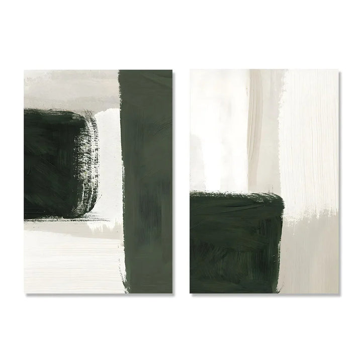 Modern Abstract Green Beige White Brushstroke Canvas Prints Nordic Wall Artwork For Contemporary Living Room Home Decor Artwork | Bowlift