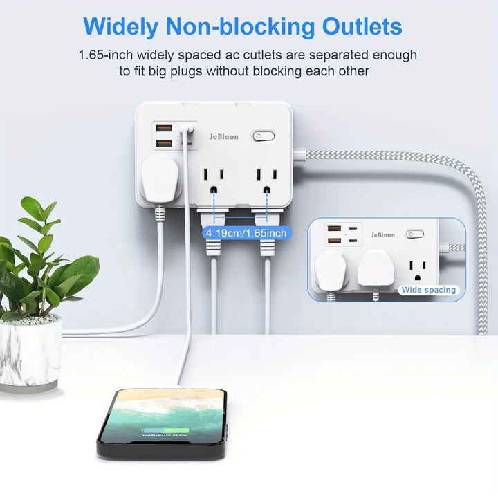 Smart home power strip with USB fast charging function | US plug AC outlet with woven extension cord and network filter | Bowlift