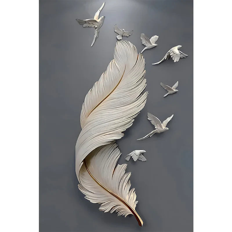 Seven Birds Feather Wall Art Fine Art Canvas Prints 3d Visualization Minimalist Abstract Pictures For Living Room Entranceway, Foyer Art Decor | Bowlift