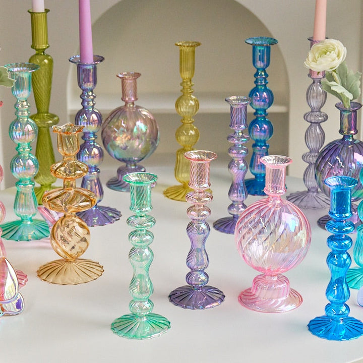 Ribbed Glass Candleholders - Mermaid | Bowlift
