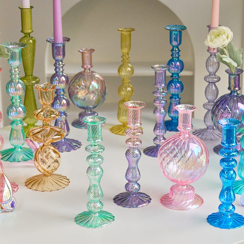 Ribbed Glass Candleholders - Mermaid | Bowlift