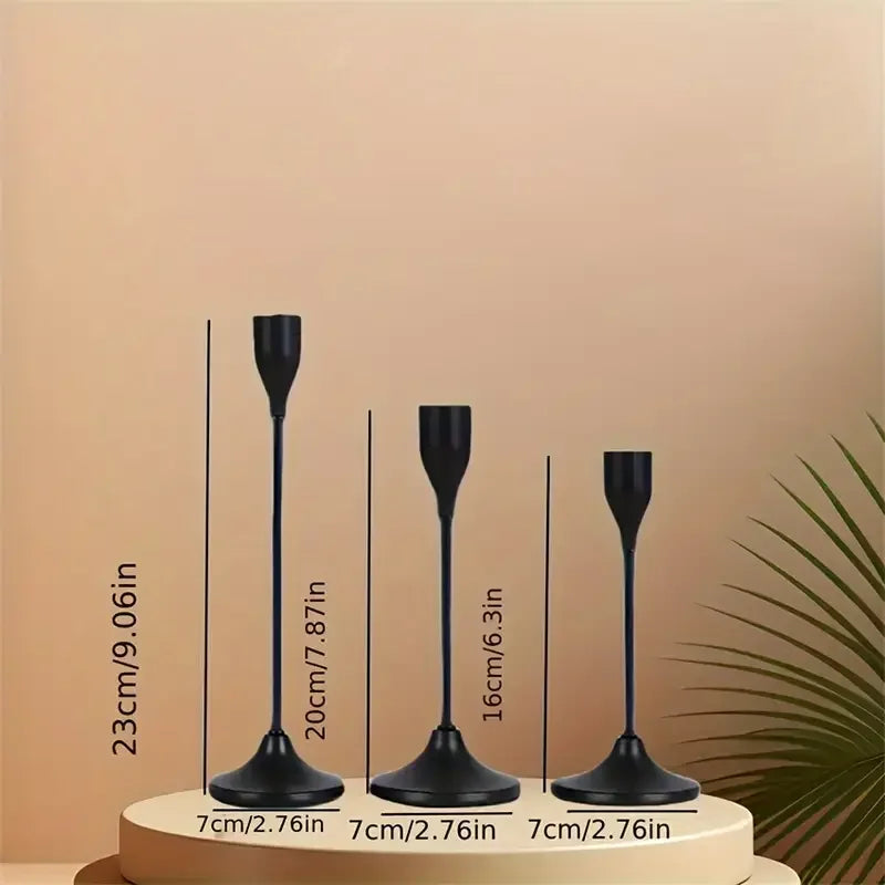 BowLift | Candle holder LumièreNoir | Set of 3 | Minimalist & Retro | Stainless Steel Black | For Wedding & Home Decor