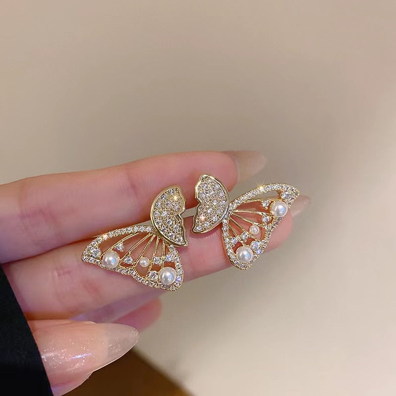 BowLift | Shiny Zircon Korean Style Butterfly Chic Earrings