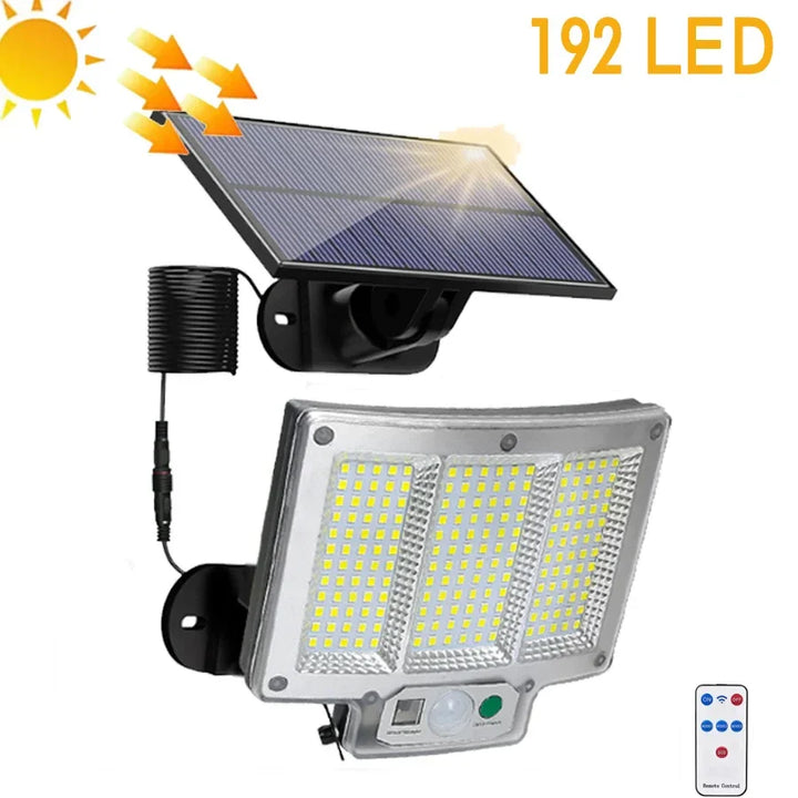 BowLift | Solvalux Solar Wall Light with Motion Sensor | 192 LEDs | Removable Solar Panel with 5 m Cable | 4 Modes & Remote Control | IP65 Waterproof