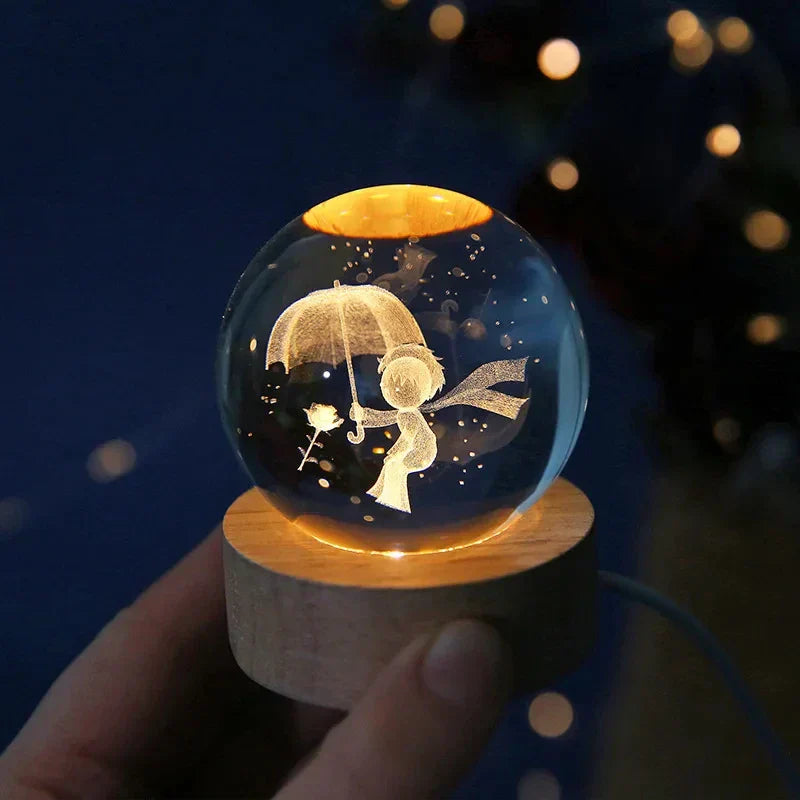 3D Crystal Night Light LED - Starry Sky Projector with Wooden Base, Romantic Lighting for Bedroom & Gifts | Bowlift