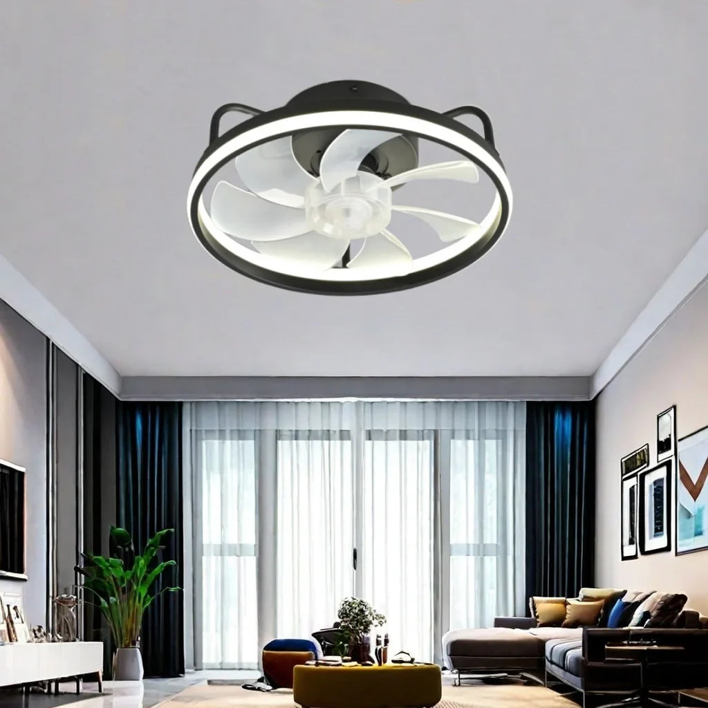 Modern LED Ceiling Fan Light with DC Motor - 6 Speed, Timer, Low Floor Attic Fan, Remote Control Decorative Light | Bowlift