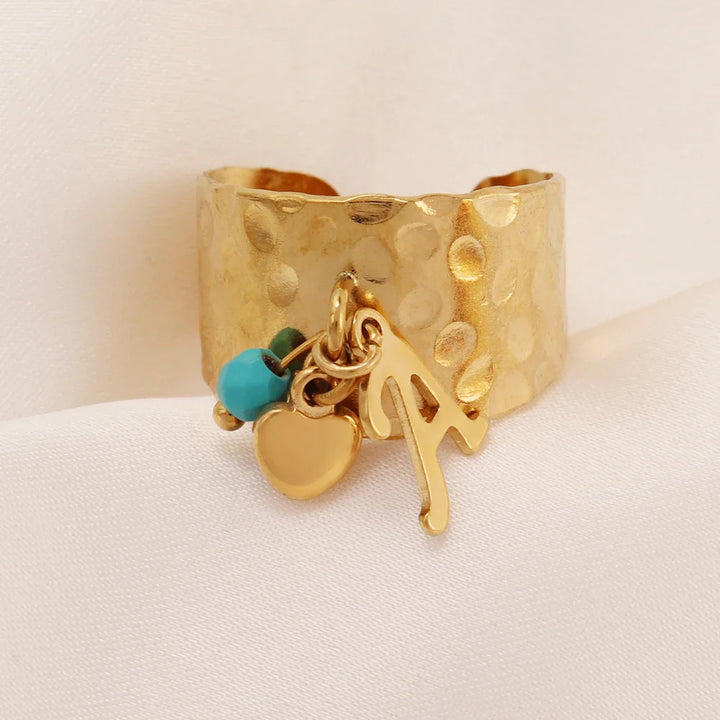 BowLift | Dainty Adjustable Letter Initial & Heart Pendant Ring