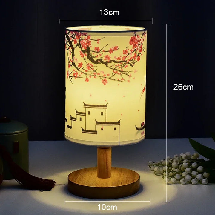 BowLift | LiánHua LED Table Lamp Plum Blossom | Dimmable | Fabric Shade in Chinese Style | Warm White Light | EU Plug