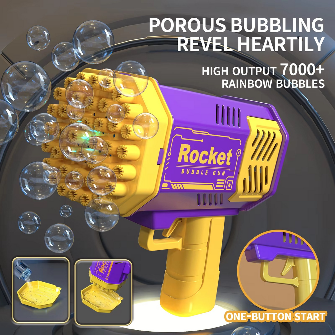 BowLift | Bubble Handheld Bubble Machine - 40-Hole LED Bubble Gun Set for Kids & Adults