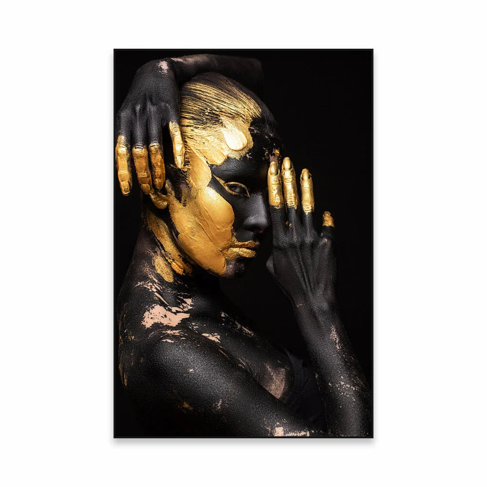 Golden Girl Fashion Wall Art Fine Art Canvas Prints Modern Abstract Portrait Pictures For Living Room Bedroom Boutique Salon Art Decor | Bowlift