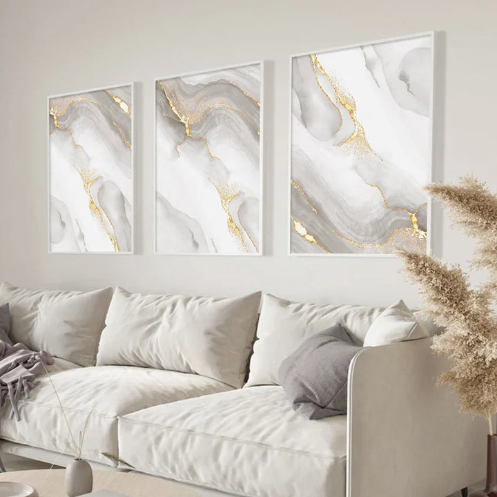 Light Luxury Golden Gray Marble Print Wall Art Fine Art Canvas Prints Posters Abstract Minimalist Pictures For Modern Living Room Decor | Bowlift