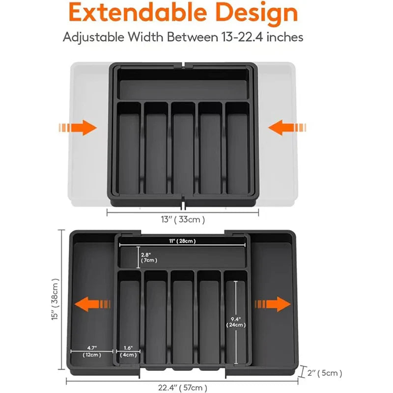 BowLift | Modulora Cutlery Drawer Insert | Expandable Cutlery Organizer | Adjustable Storage System Made of PP | 38×35 cm