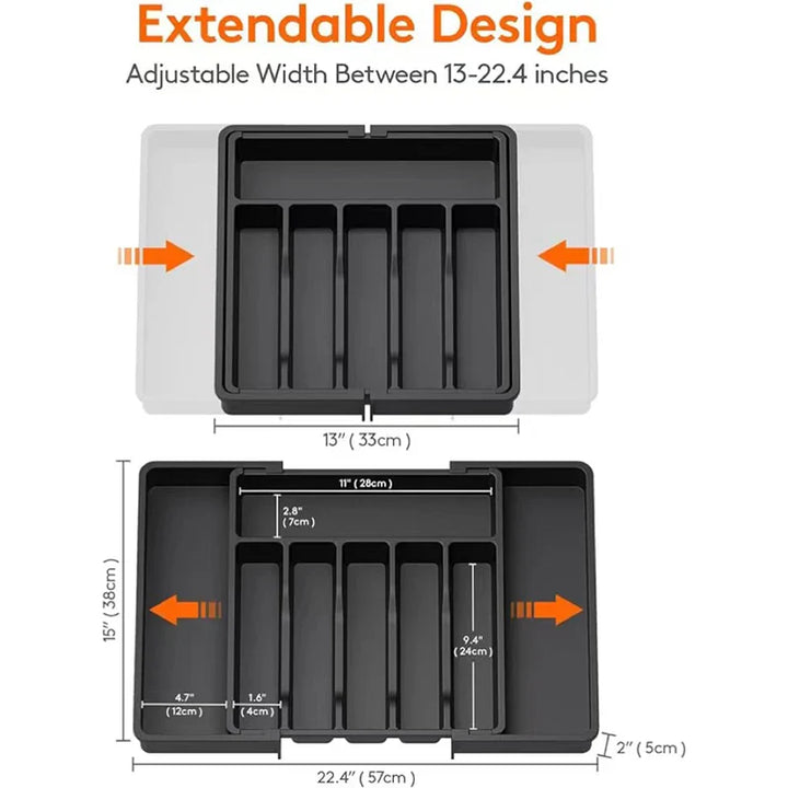 BowLift | Modulora Cutlery Drawer Insert | Expandable Cutlery Organizer | Adjustable Storage System Made of PP | 38×35 cm