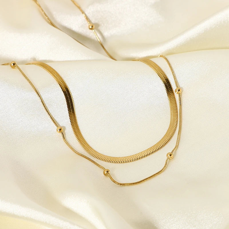 BowLift | 14k Herringbone & Satellite Chain Necklace Stack