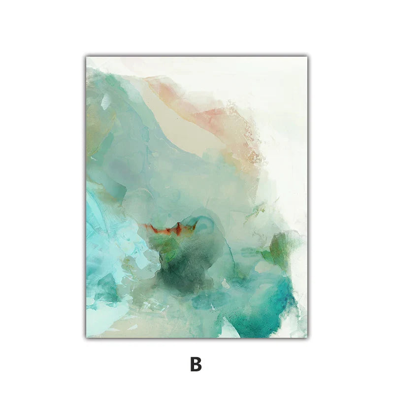 Ethereal Whispers Teal Emerald Aquamarine Abstract Wall Art Fine Art Canvas Prints Nordic Pictures For Modern Apartment Living Room Decor | Bowlift