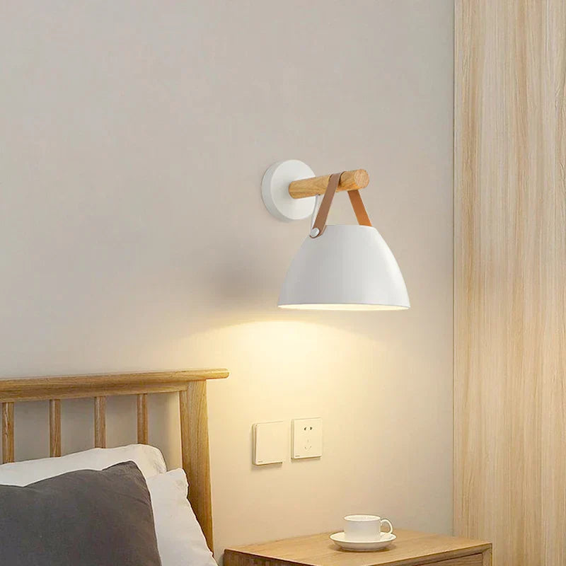 NordicGlow Light - Wooden LED Wall Lamp with Leather Accents Bowlift