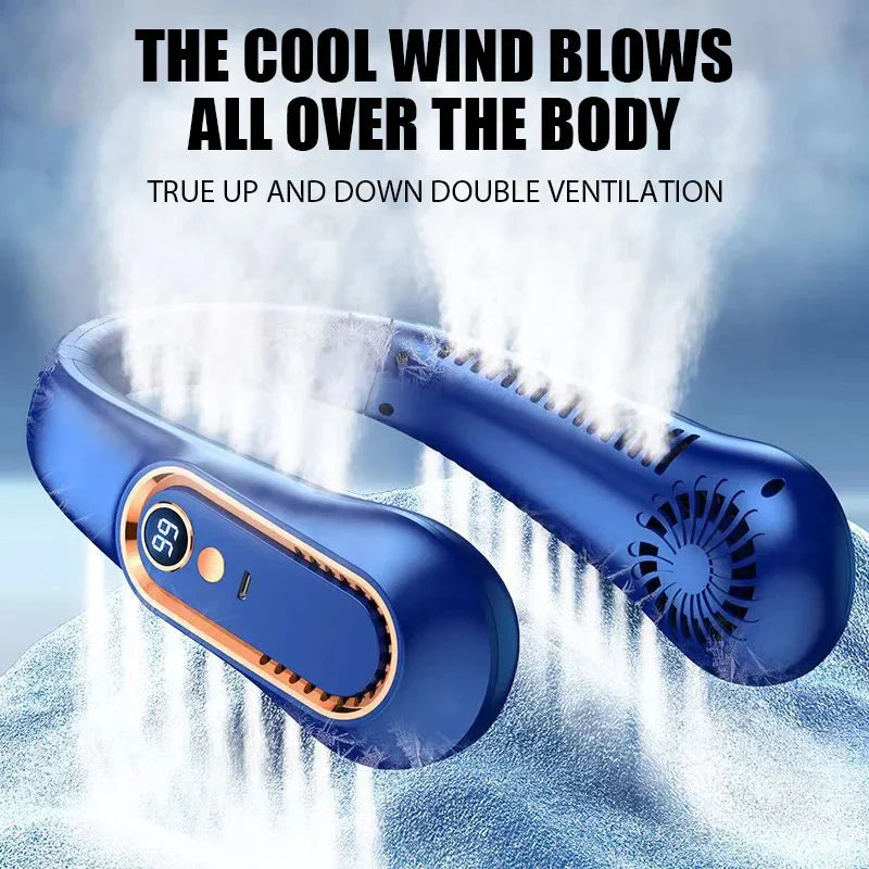 Portable Mini Bladeless Neckband Fan with Digital Display - USB Rechargeable Air Cooler for Neck, Hands-Free Cooling Experience | Bowlift