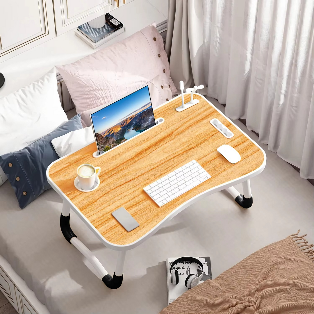 BowLift | Portable Folding Laptop Table with USB Light, Fan, and Cup Holder - 15.75" x 23.62"