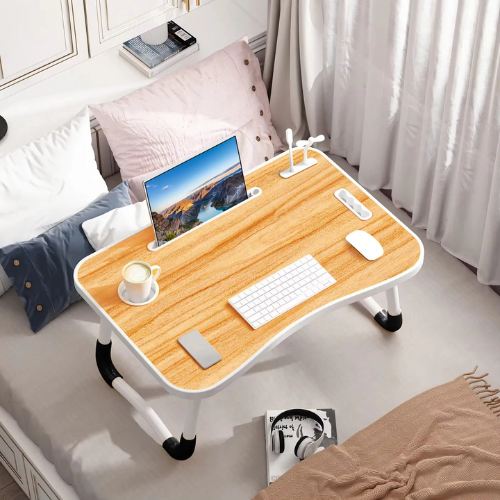 BowLift | Portable Folding Laptop Table with USB Light, Fan, and Cup Holder - 15.75" x 23.62"
