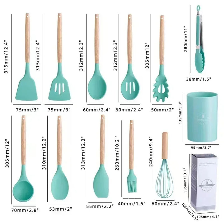 ChefEase – 12-piece Silicone Cooking Utensils Set with Wooden Handles | Bowlift