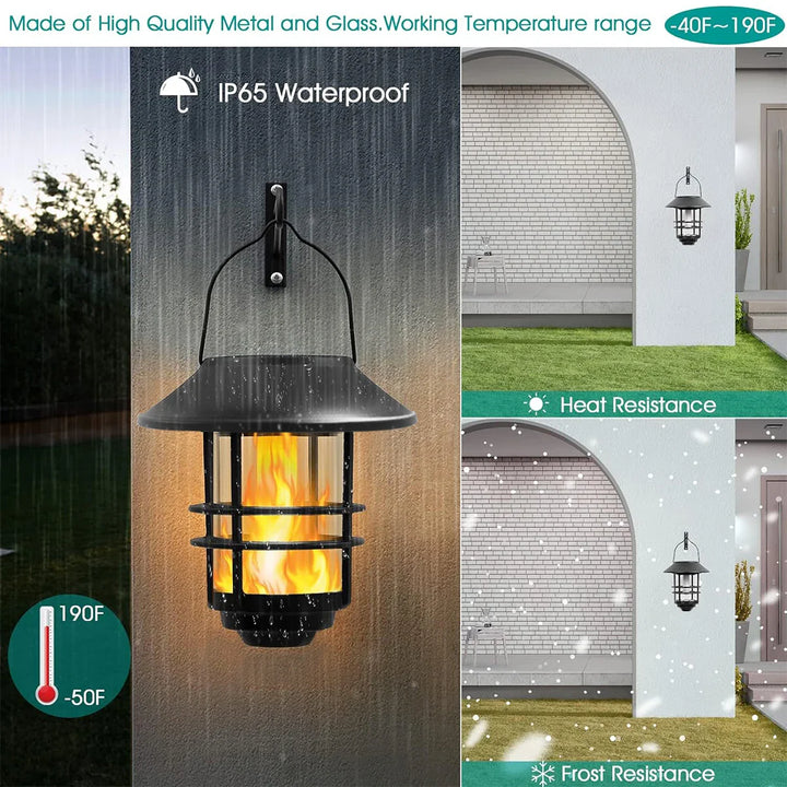 BowLift | Flammora Solar Pendant Light with Flame Effect | IP65 Waterproof | Stainless Steel & Glass | For Garden, Fence & Terrace